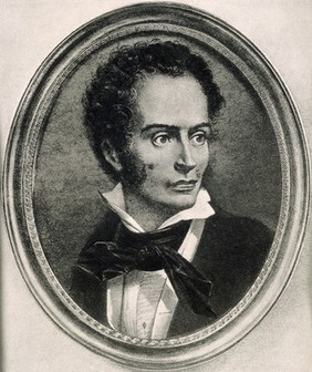 René Théophile Hyacinthe Laënnec. Process print after a painting on ivory.