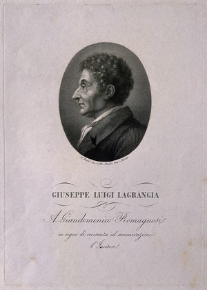 view Joseph Louis Lagrange. Line engraving by A. Dalcò.