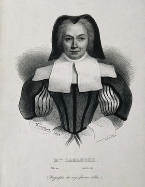 view Marguerite du Tertre de Lamarche. Lithograph by F. Villain after A.-T. Leclerc, 1833.