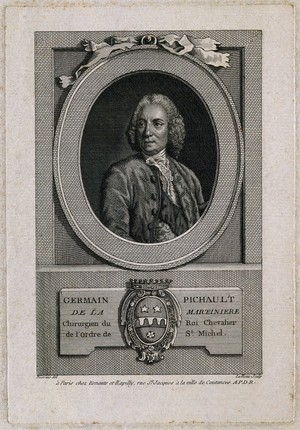 view Germain Pichault de Lamartinière. Line engraving by P.A. Le Beau after C.-L. Desrais.