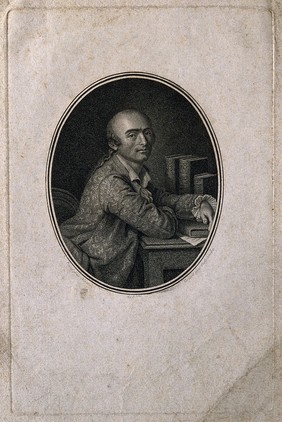 Julien Offray de La Mettrie (?). Stipple engraving by P.G.A. Beljambe after C.J. Notté.