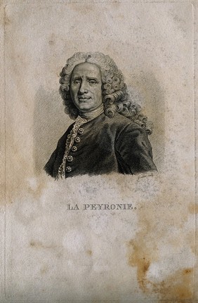 François Gigot de La Peyronie. Stipple engraving by Ch. A. Forestier after H. Rigaud.