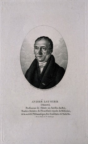 André Laugier. Stipple engraving by A. Tardieu, 1825, after himself.