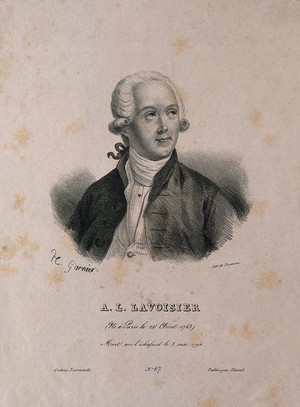 view Antoine Laurent Lavoisier. Lithograph by H. Garnier, 1823.