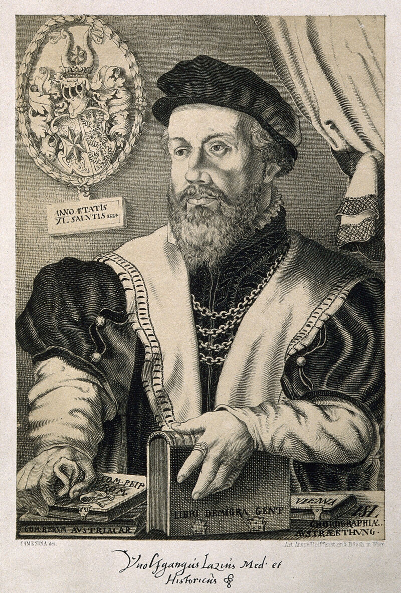 Wolfgang Lazius. Lithograph by A. Camesina after H. S. Lautensack, 1558., 1800-1899, by Hans Sebald Lautensack