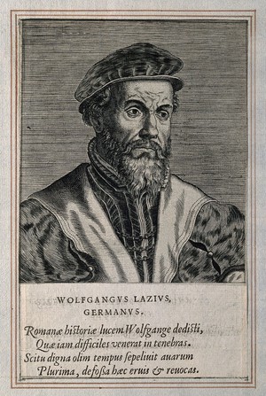 view Wolfgang Lazius. Line engraving by P. Galle, 1572.