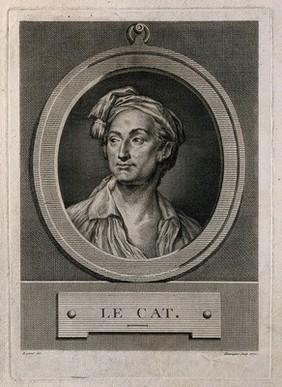 Claude Nicolas Le Cat. Line engraving by B. L. Henriquèz, 1771, after J. Restout.