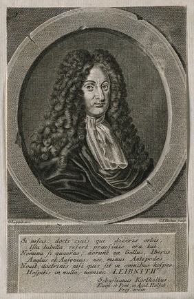 Gottfried Wilhelm, Baron von Leibniz. Line engraving by C. F. Boetius after G. Leygeb.