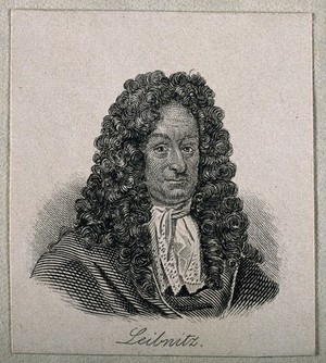 view Gottfried Wilhelm, Baron von Leibniz. Line engraving.