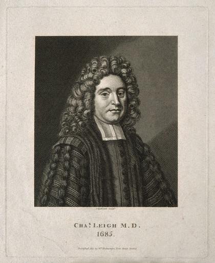 Charles Leigh. Line engraving by P. Rothwell, 1812, after W. Faithorne, 1685.