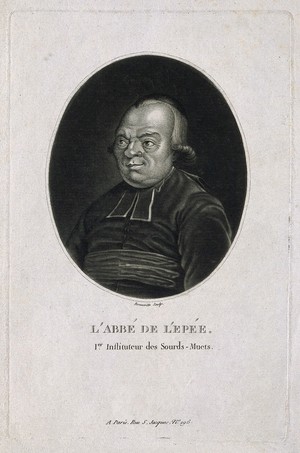 view Charles Michel, Abbé de l'Epée. Stipple engraving by F. Bonneville.