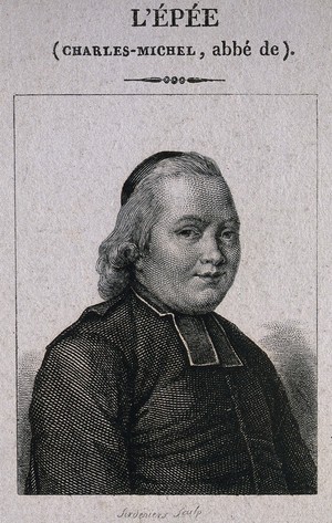 view Charles Michel, Abbé de l'Epée. Line engraving by A.V. Sixdéniers.