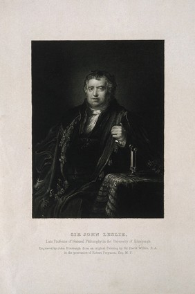 Sir John Leslie. Line engraving by J. Horsburgh after Sir D. Wilkie, 1834.