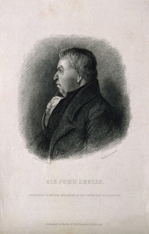 view Sir John Leslie. Stipple engraving by J. Johnstone after B. W. Crombie.