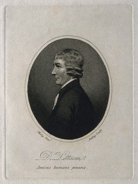 John Coakley Lettsom. Stipple engraving by W. Ridley, 1800, after S. Medley.