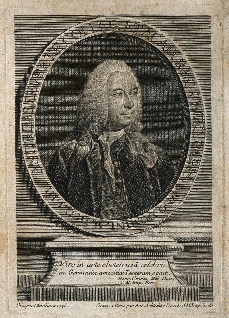 André Levret. Line engraving by A. Schlechter, 1753, after J. B. S. Chardin, 1746., 1753, by Jean-Baptiste-Siméon Chardin