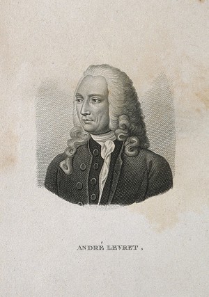 view André Levret. Stipple engraving by A. Tardieu after J. B. S. Chardin, 1746.