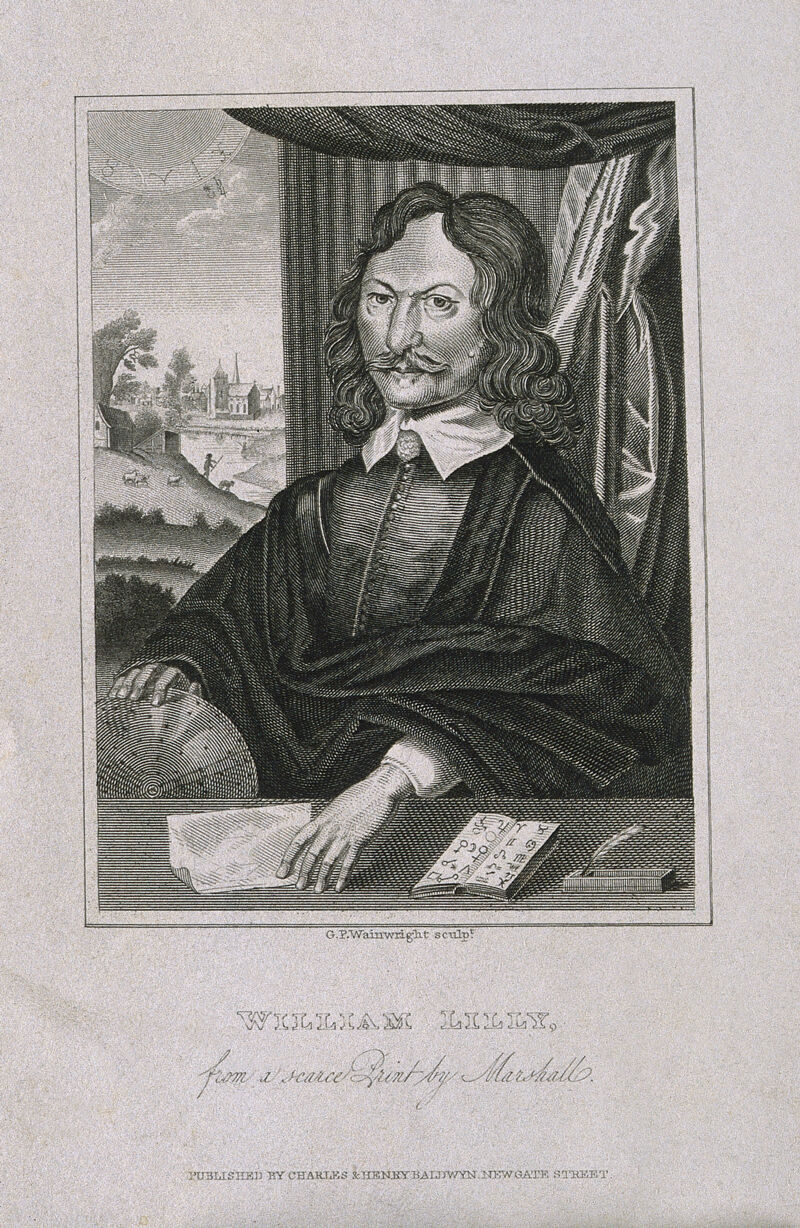 William Lilly. Line engraving by G. P. Wainwright, 1822, after W. Marshall, 1659., 1822, by William Marshall