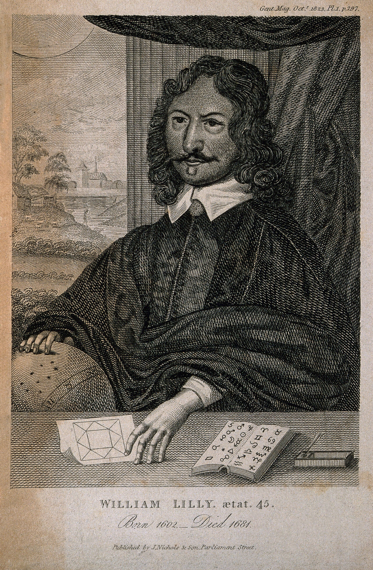 William Lilly. Line engraving, 1823, after W. Marshall, 1659., 1823, by William Marshall