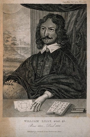 view William Lilly. Line engraving, 1823, after W. Marshall, 1659.