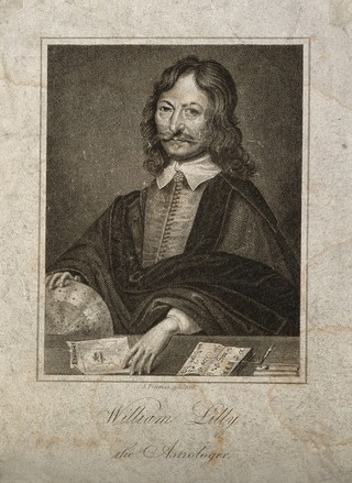 William Lilly. Stipple engraving by S. Freeman after W. Marshall, 1659.