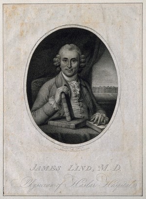 view James Lind. Stipple engraving by J. Wright after Sir G. Chalmers, 1783.