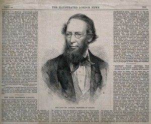 view John Lindley. Wood engraving by [J. M.], 1865, after Maull & Polyblank.