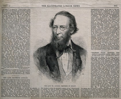 John Lindley. Wood engraving by [J. M.], 1865, after Maull & Polyblank.