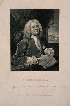 Daniel Lock. Stipple engraving by B. Holl after W. Hogarth.
