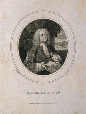 view Daniel Lock. Line engraving by T. Cook & Son, 1808, after W. Hogarth.