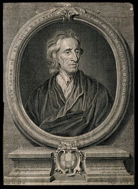 John Locke. Line engraving by F. M. La Cave, 1734, after Sir G. Kneller, 1697.