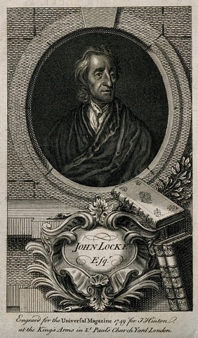 John Locke. Line engraving, 1749, after Sir G. Kneller, 1697.