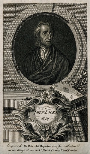 view John Locke. Line engraving, 1749, after Sir G. Kneller, 1697.