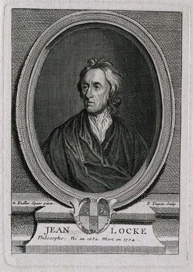 John Locke. Line engraving by P. Dupin, 1765, after Sir G. Kneller, 1697.