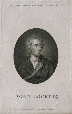 John Locke. Line engraving by A. Smith, 1785, after Sir G. Kneller, 1697.