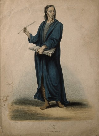 John Locke. Coloured stipple engraving by J. Godby after G. B. Cipriani.