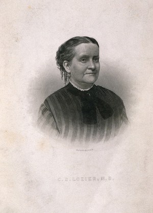 view Clemence Sophia Harned Lozier. Stipple engraving by H. B. Hall, junior.