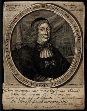view Daniel Ludwig. Line engraving by J. à Montalegre.