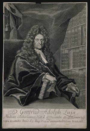 view Gottfried Adolph Luja. Line engraving by M. Bernigeroth.