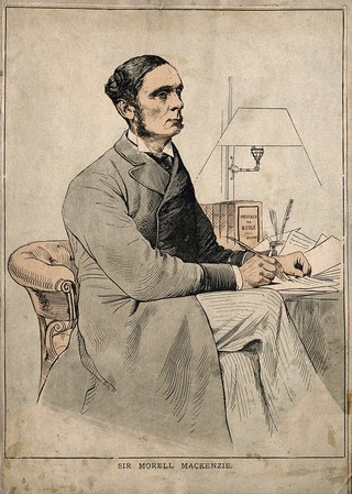 Sir Morell Mackenzie. Coloured wood engraving by C. Housman, 1888.
