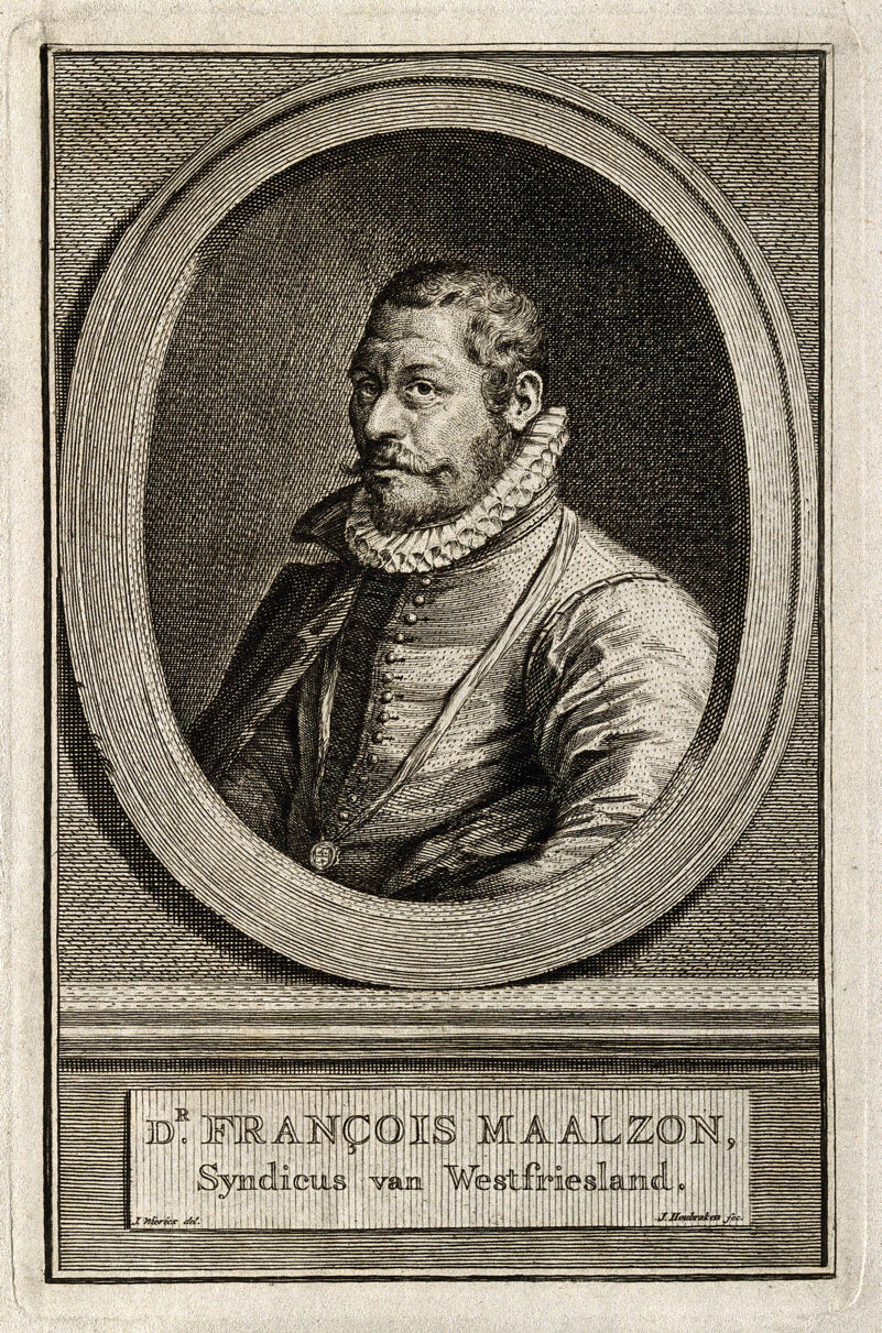 Frans Maelson [Maalzon]. Line engraving by J. Houbraken after J. Wierix., 1700-1799, by Johannes Wierix