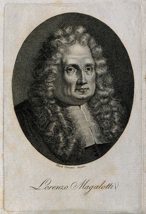 view Lorenzo Magalotti. Line engraving by P. Caronni.