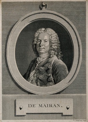 view Jean-Jacques Dortous de Mairan. Line engraving by P.C. Ingouf, 1771, after L. Tocquet.