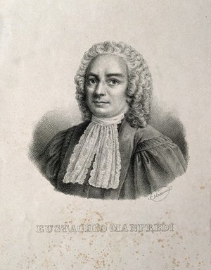 view Eustachio Manfredi. Lithograph by C. Luccarini.