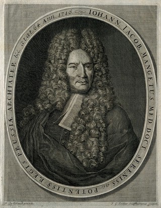 Jean-Jacques Manget. Line engraving by J. G. Seiller after B. Guillibaud.