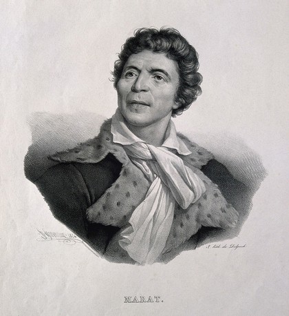 Jean Paul Marat. Lithograph by H. Grévedon, 1824, after J. Boze, 1793.