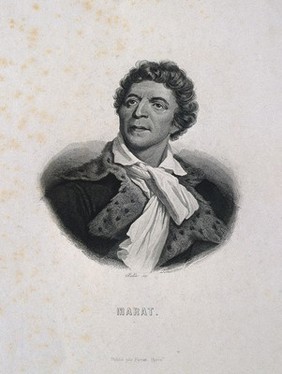 Jean Paul Marat. Line engraving by P. Pelée after J. Boze, 1793.