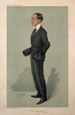 view Guglielmo, Marchese Marconi. Colour lithograph by Sir L. Ward [Spy], 1905.