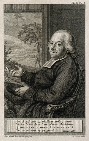 view Joannes Florentius Martinet. Line engraving by R. Vinkeles, 1778, after himself.