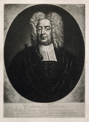 view Cotton Mather. Photogravure after P. Pelham, 1727.